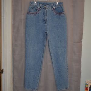Cambridge Dry Goods Light Blue Denim Jeans with Red Embroidery